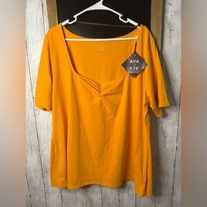 NWT Ava Viv Short Sleeve Top Orange V Neck Womens Size 2X 263